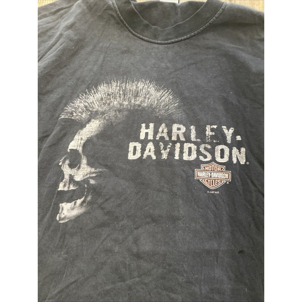 Y2K Harley Davidson Biker Skull Mohawk T-Shirt 2XL